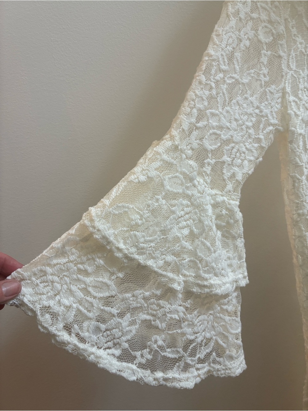Lace Duster Cape - Ivory Long Sheer Lace Kimono - Picture 6 of 8